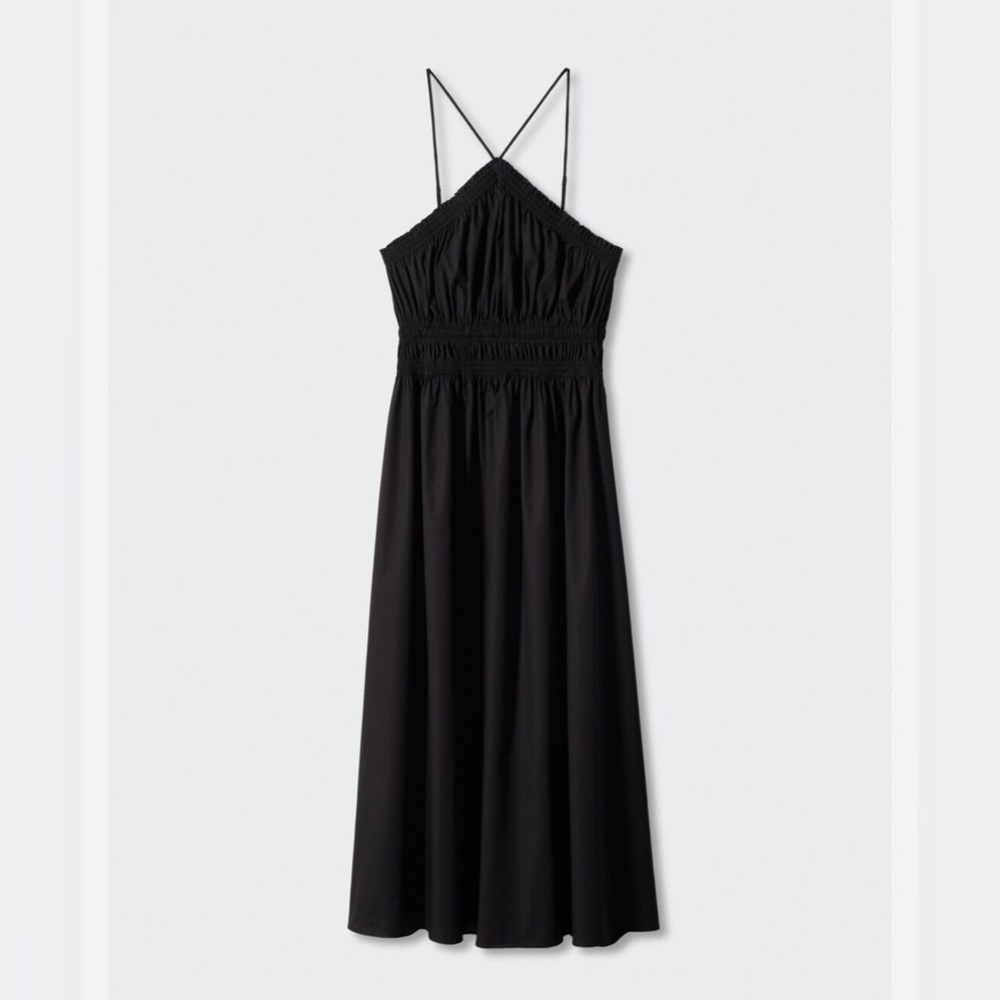 Mango Halter Neck Ruffle Midi Dress, Black, Size 4